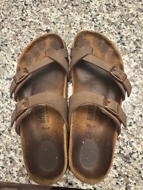 Birkenstock Brown Leather Two-Strap Sandals